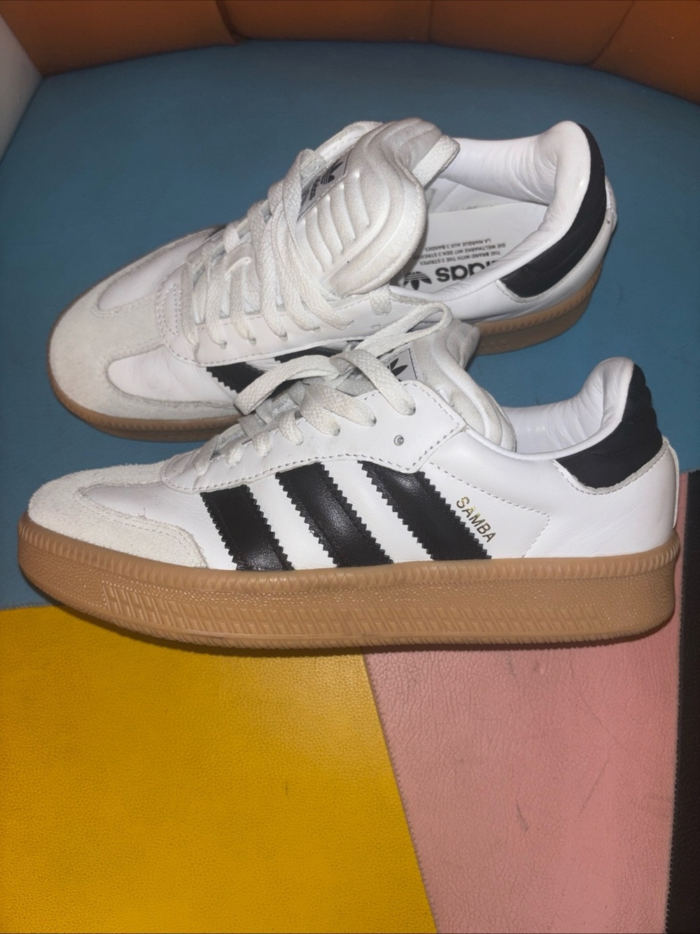 adidas White and Black Samba with Gum Sole
